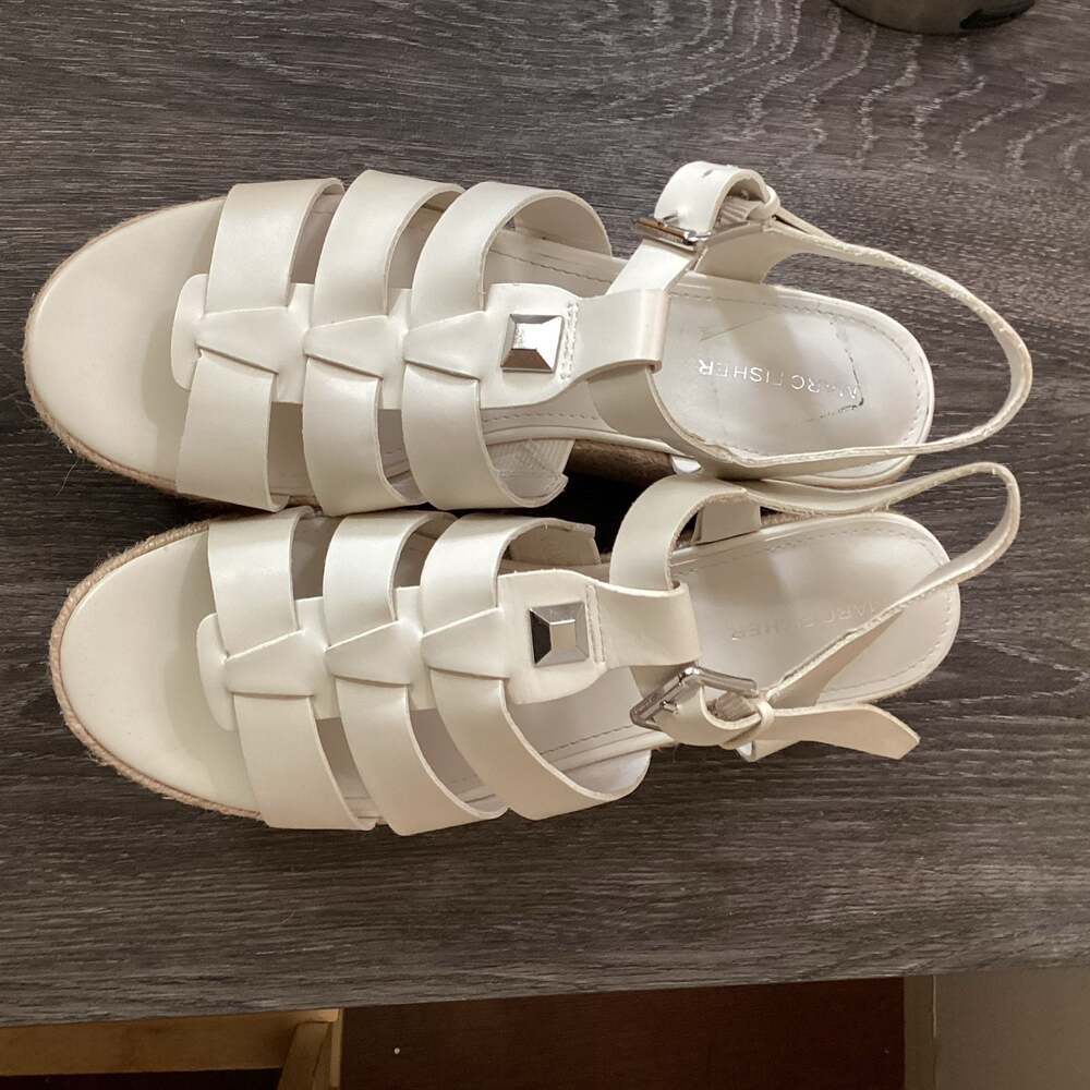 Marc Fisher White Gladiator Espadrille Platform Sandals Size 10M